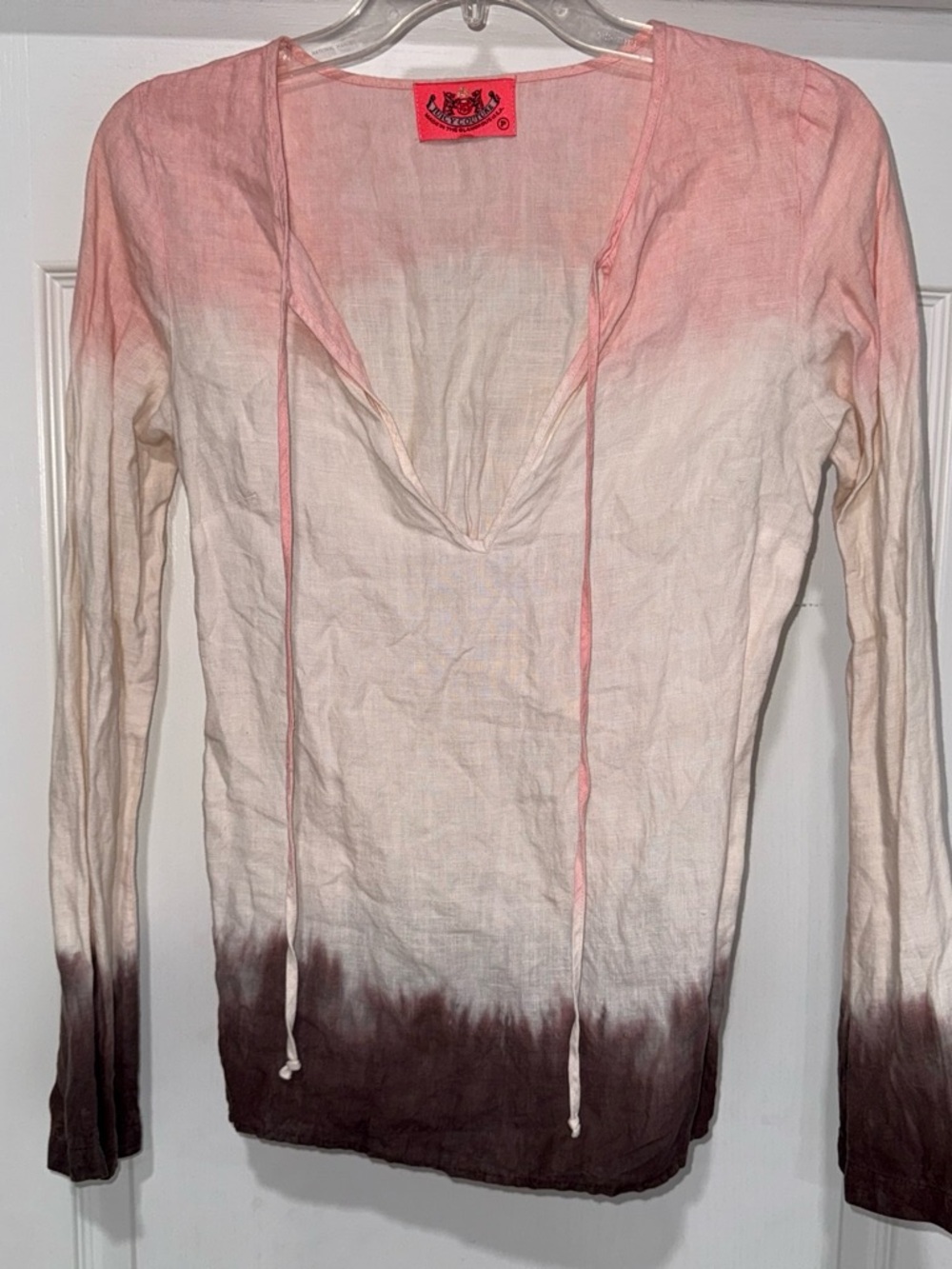 VINTAGE Y2K Juicy Couture Pink Ombre Linen Peasant Blouse